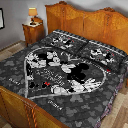 Always Kiss Me Goodnight - Personalized Couple Mouse Quilt Set