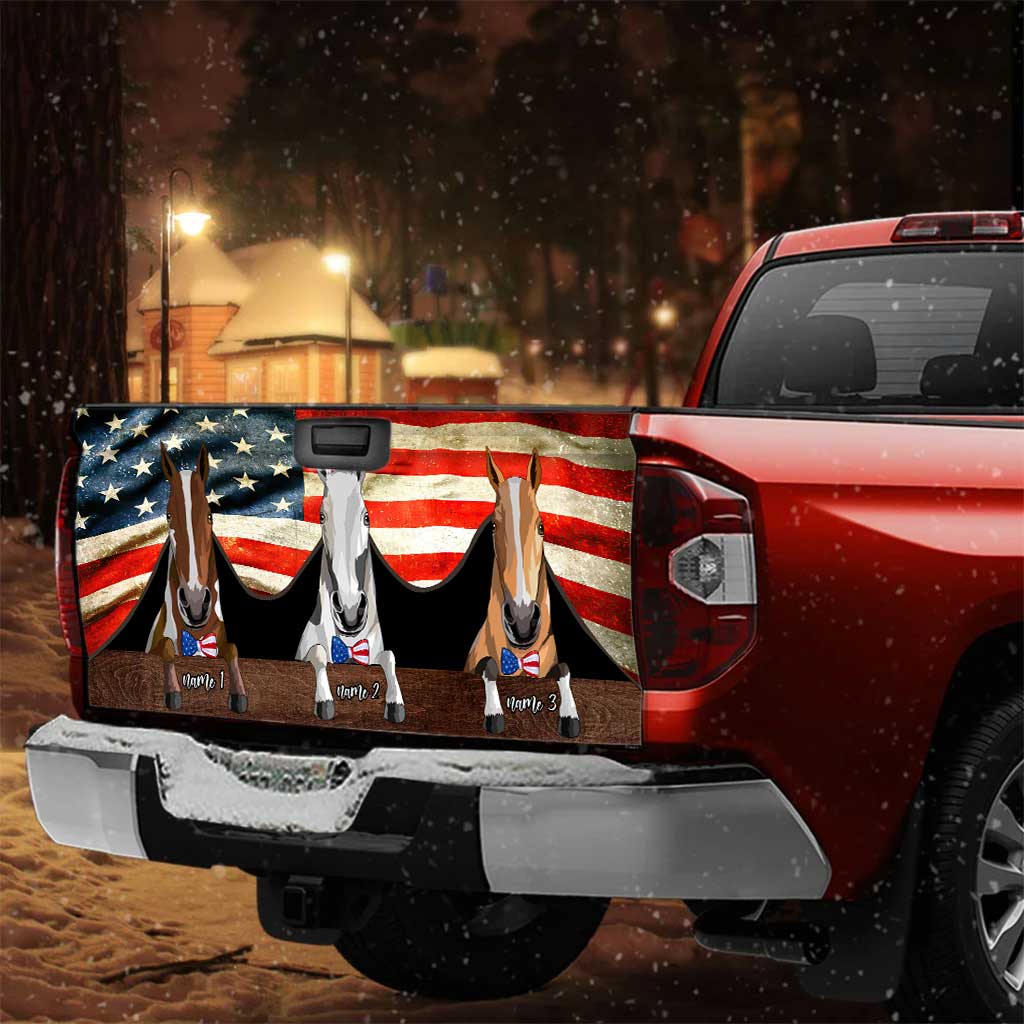 Red, White And Blue Horses - Personalized Independence Day Truck Tailgate Decal