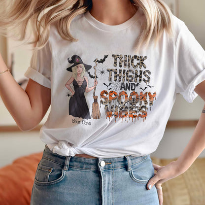 Thick Thighs And Spooky Vibes - Personalized Witch T-shirt and Hoodie