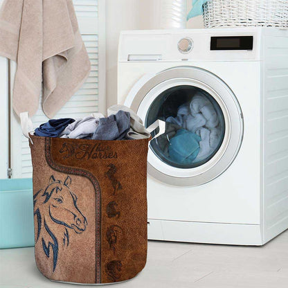 Love Horses Leather Pattern Print Horse Storage Basket 0622