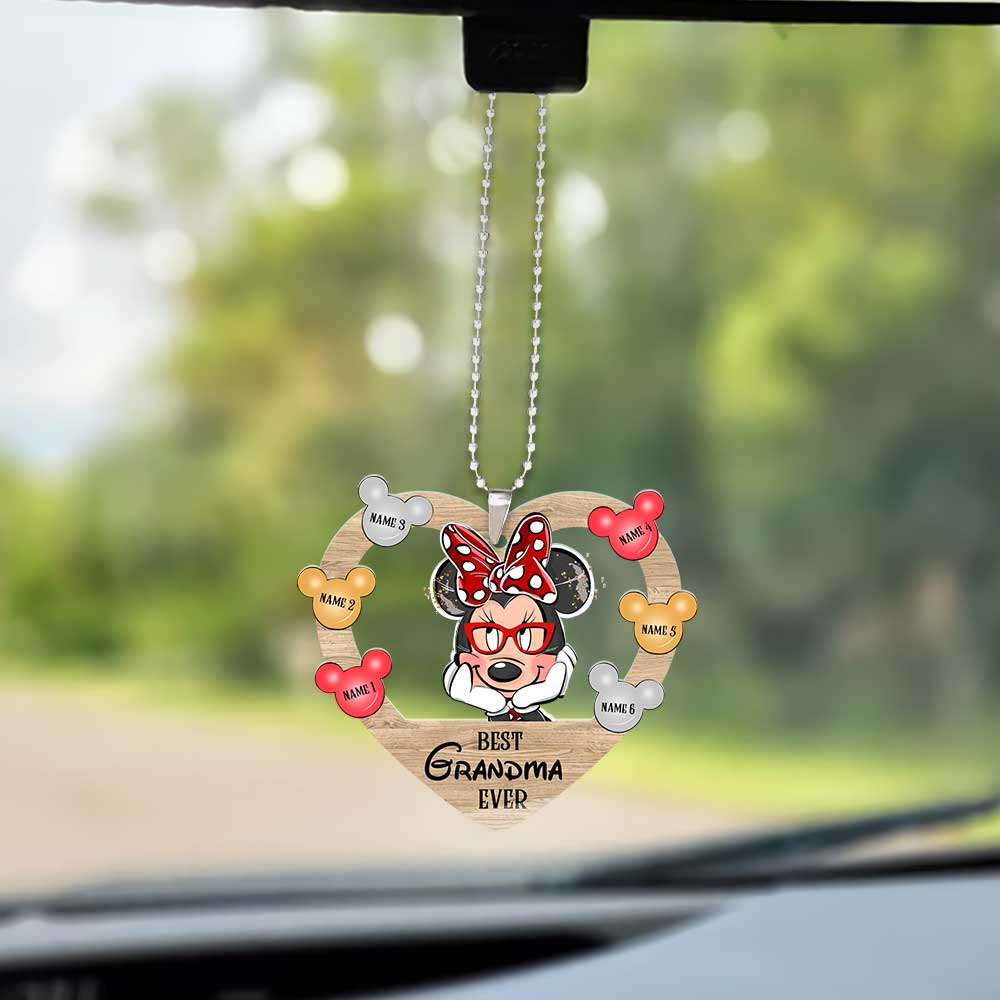 Best Grandma Ever - Personalized Mouse Car ornament (Printed On Both Sides)