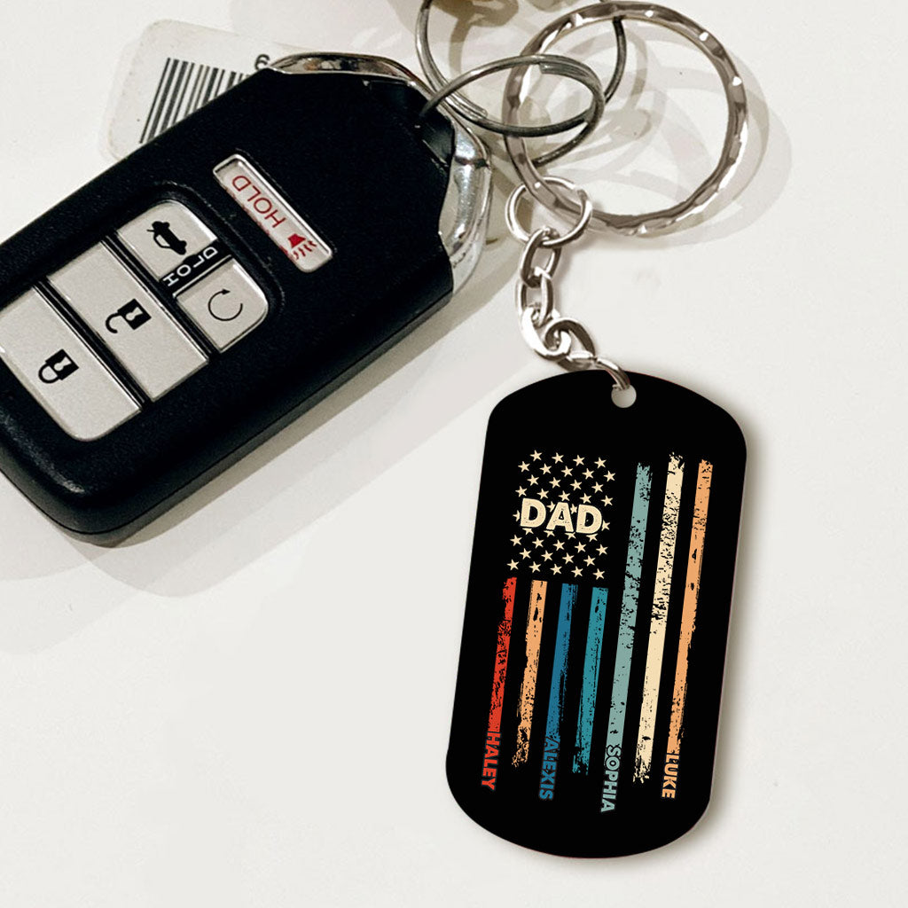 Stars And Stripes - Personalized Independence Day Father Stainless Steel Keychain