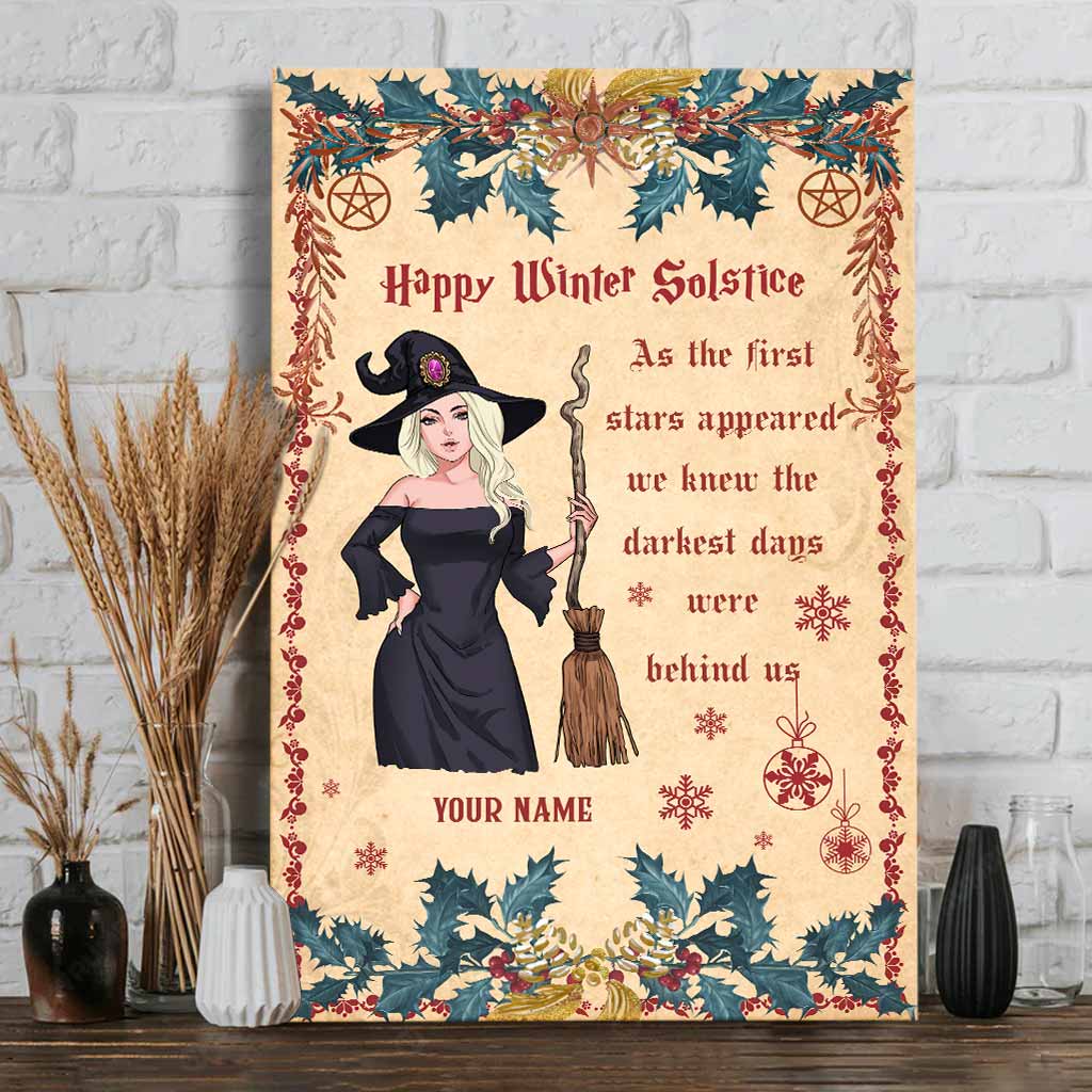 Happy Winter Solstice - Personalized Christmas Witch Canvas And Poster
