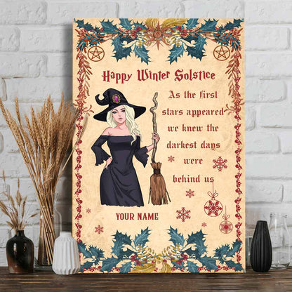 Happy Winter Solstice - Personalized Christmas Witch Canvas And Poster