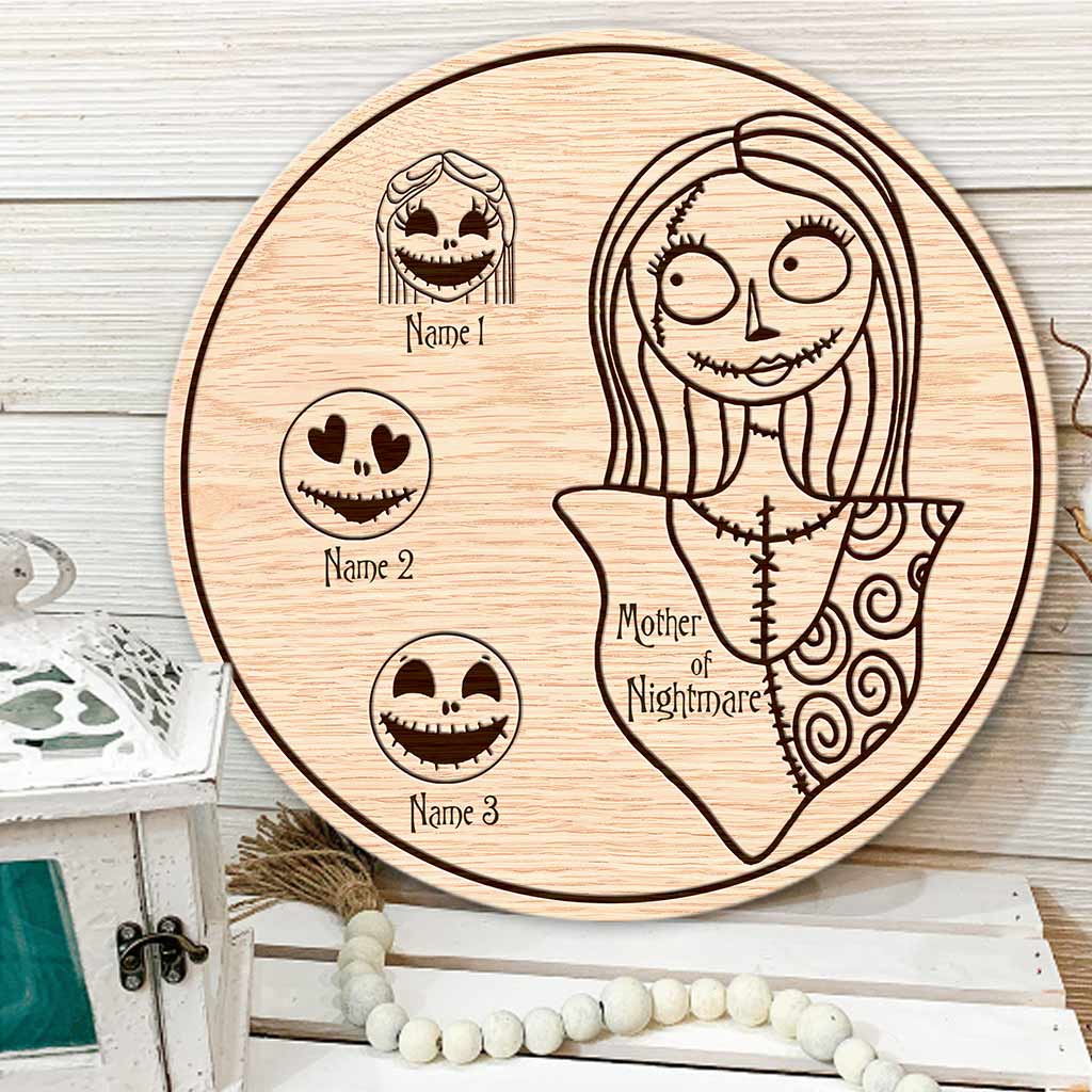 Mother Of Nightmare - Personalized Mother's Day Nightmare Round Wood Sign With 3D Pattern Print