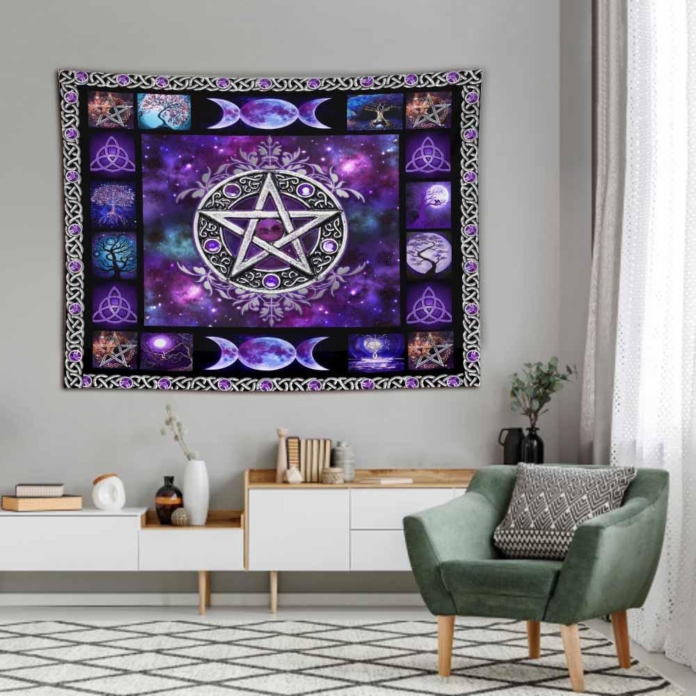 Magical Witch Purple Pentagram - Witch Wall Tapestry