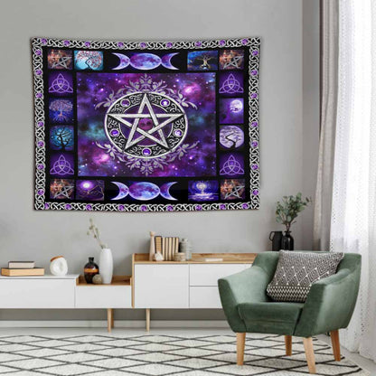 Magical Witch Purple Pentagram - Witch Wall Tapestry
