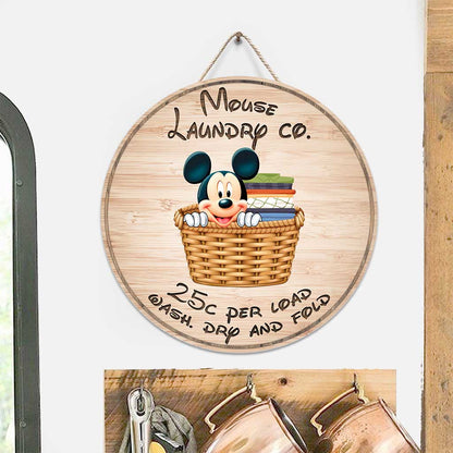 Laundry Co Mouse - Round Wood Sign