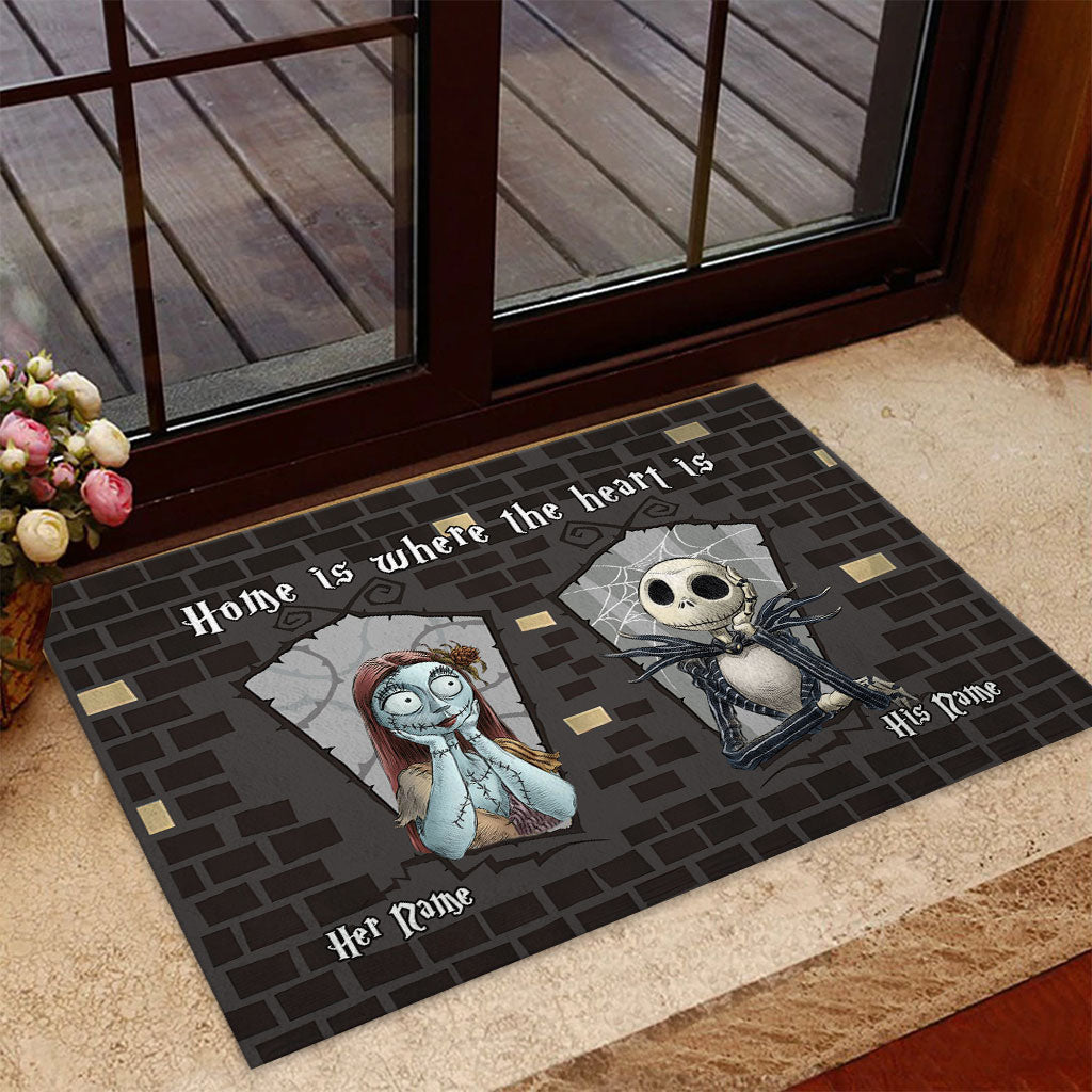 Home Is Where The Heart Is - Personalized Couple Nightmare Doormat
