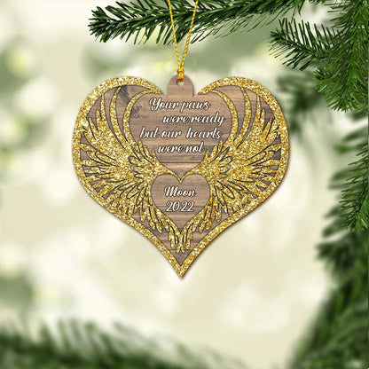 No Longer By Our Side But Forever In Our Hearts - Personalized Christmas Cat Ornament (Printed On Both Sides)