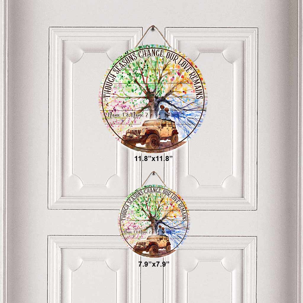 Though Seasons Change - Personalized Couple Car Round Wood Sign