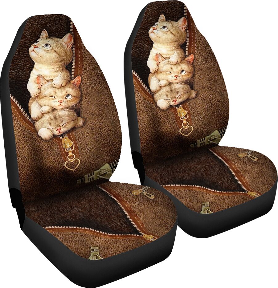 Love Cats Leather Pattern Print Cat Seat Covers 0622