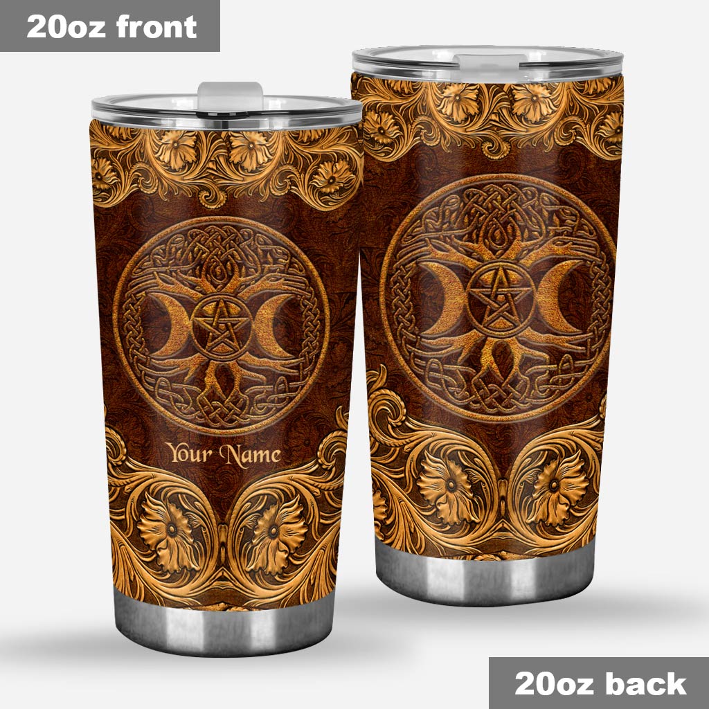 Circle Of Life - Personalized Witch Tumbler With Leather Pattern Print