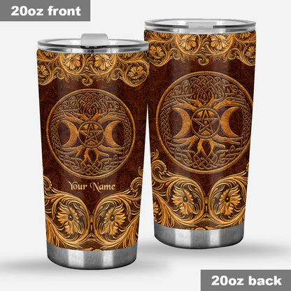 Circle Of Life - Personalized Witch Tumbler With Leather Pattern Print
