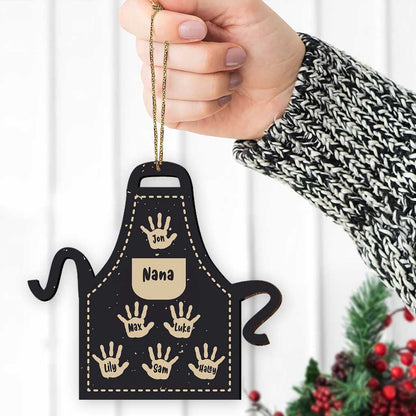 Grandma's Apron With Lovely Handprints - Personalized Christmas Grandma Wooden Card Pop Out Ornament