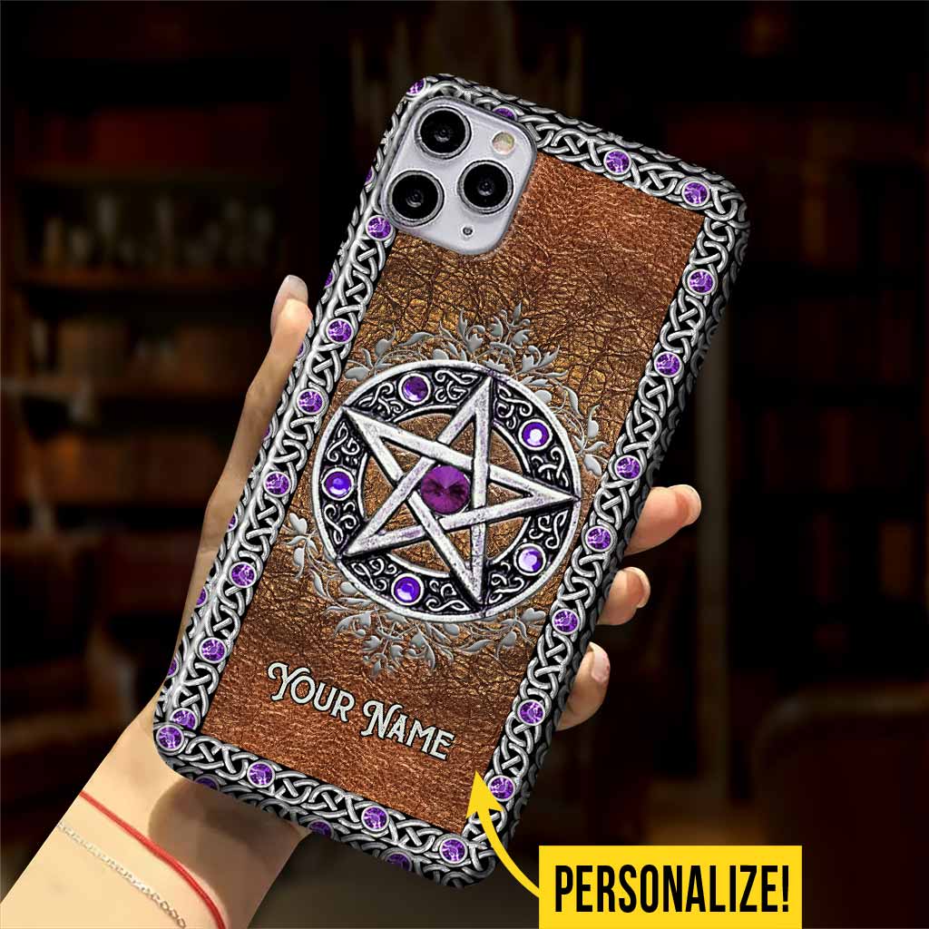 Purple Pentacle Witch - Personalized Phone Case With Leather Pattern Print