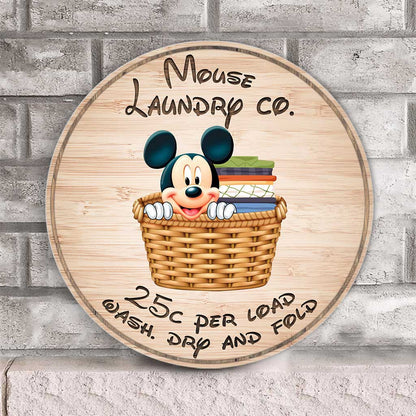 Laundry Co Mouse - Round Wood Sign