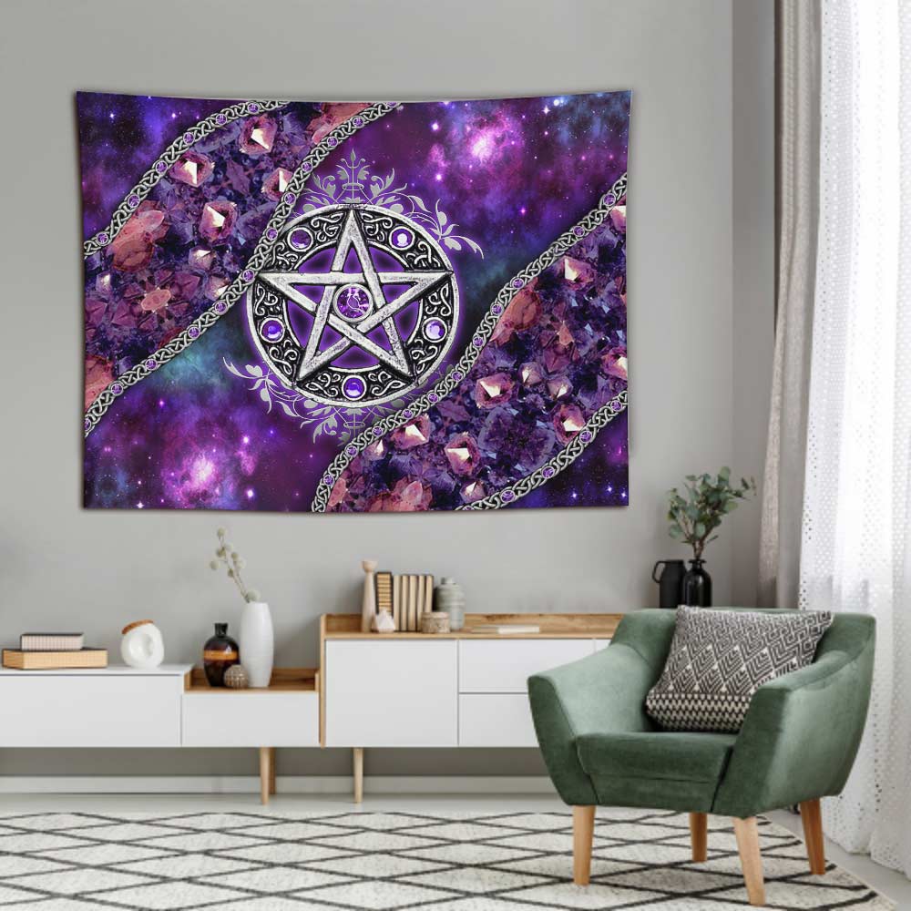 Purple Pentacle Witch Vibes - Witch Wall Tapestry