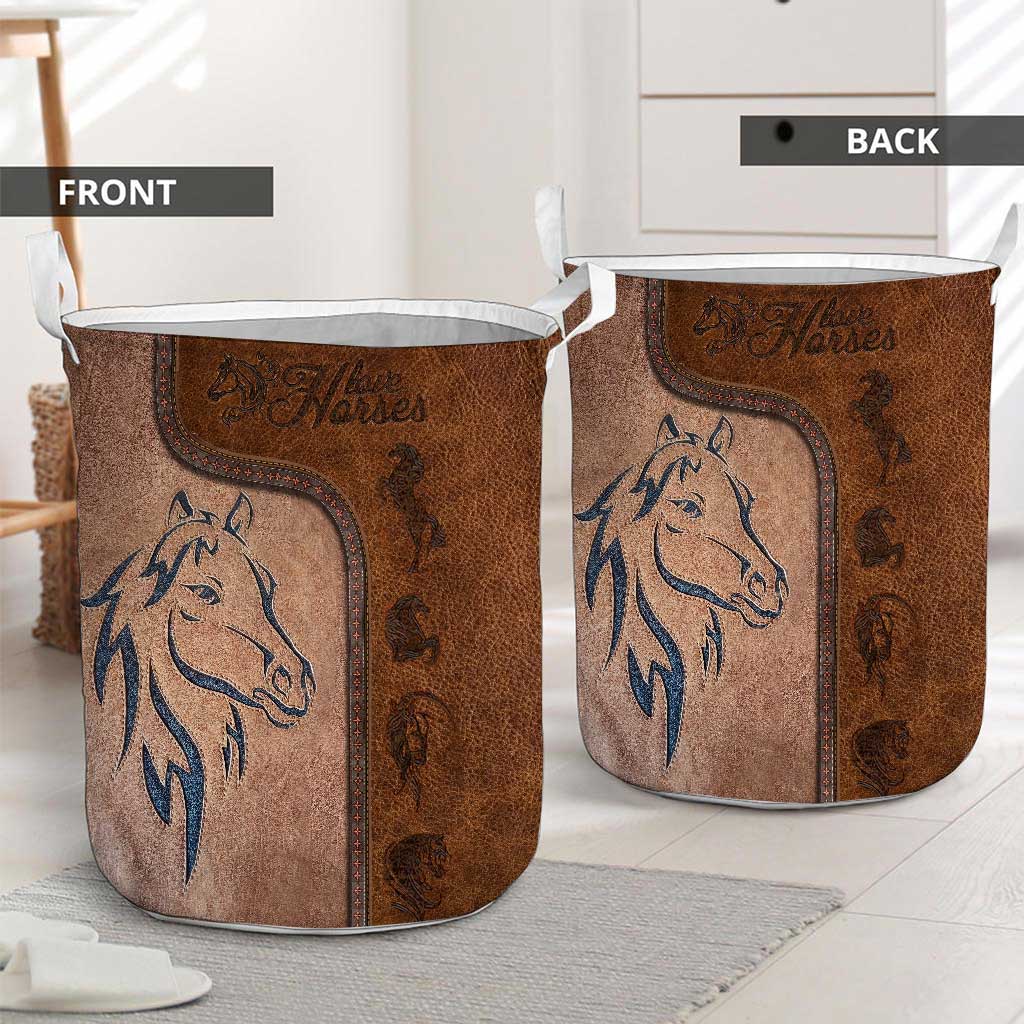 Love Horses Leather Pattern Print Horse Storage Basket 0622