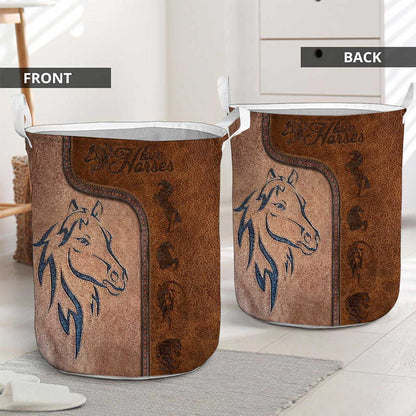 Love Horses Leather Pattern Print Horse Storage Basket 0622
