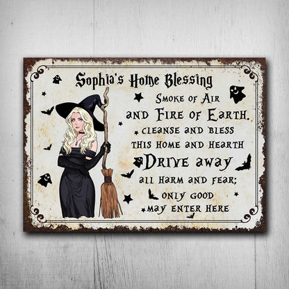 Home Blessing - Personalized Witch Rectangle Metal Sign