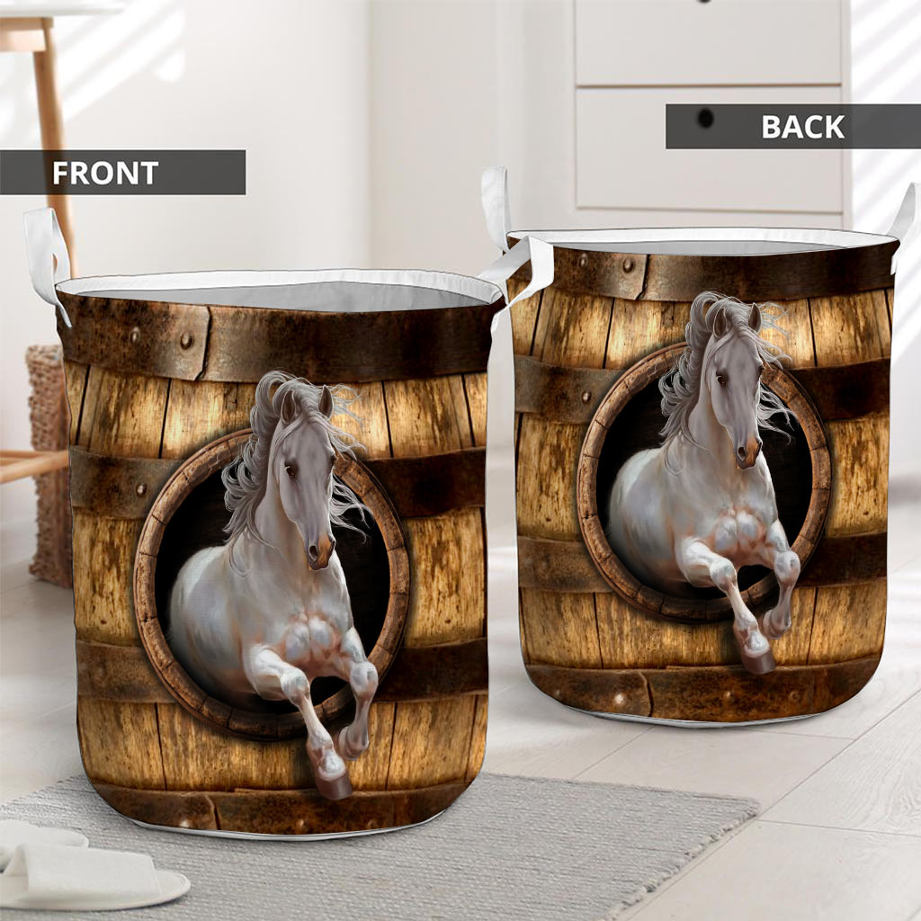 White Horse Faux Wood - Horse Riding Lover - Horse Owner Storage Basket 0921