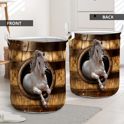 White Horse Faux Wood - Horse Riding Lover - Horse Owner Storage Basket 0921