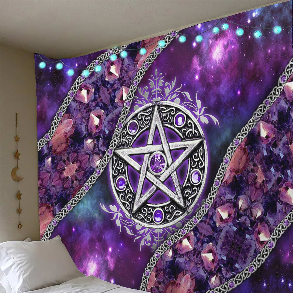 Purple Pentacle Witch Vibes - Witch Wall Tapestry