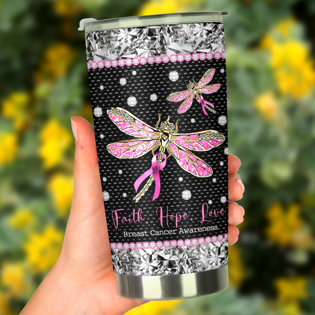 Faith Hope Love - Breast Cancer Awareness Tumbler With Rhinestone Pattern Print 0622