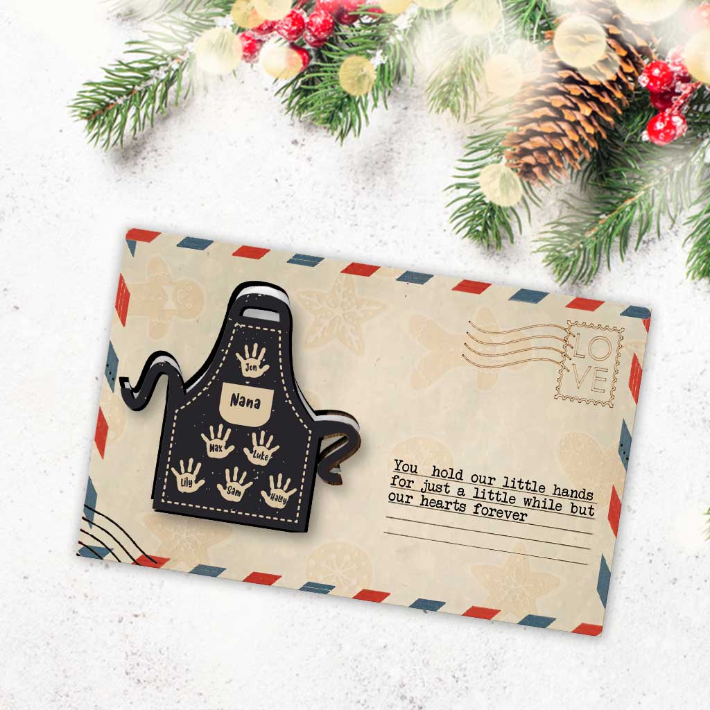 Grandma's Apron With Lovely Handprints - Personalized Christmas Grandma Wooden Card Pop Out Ornament