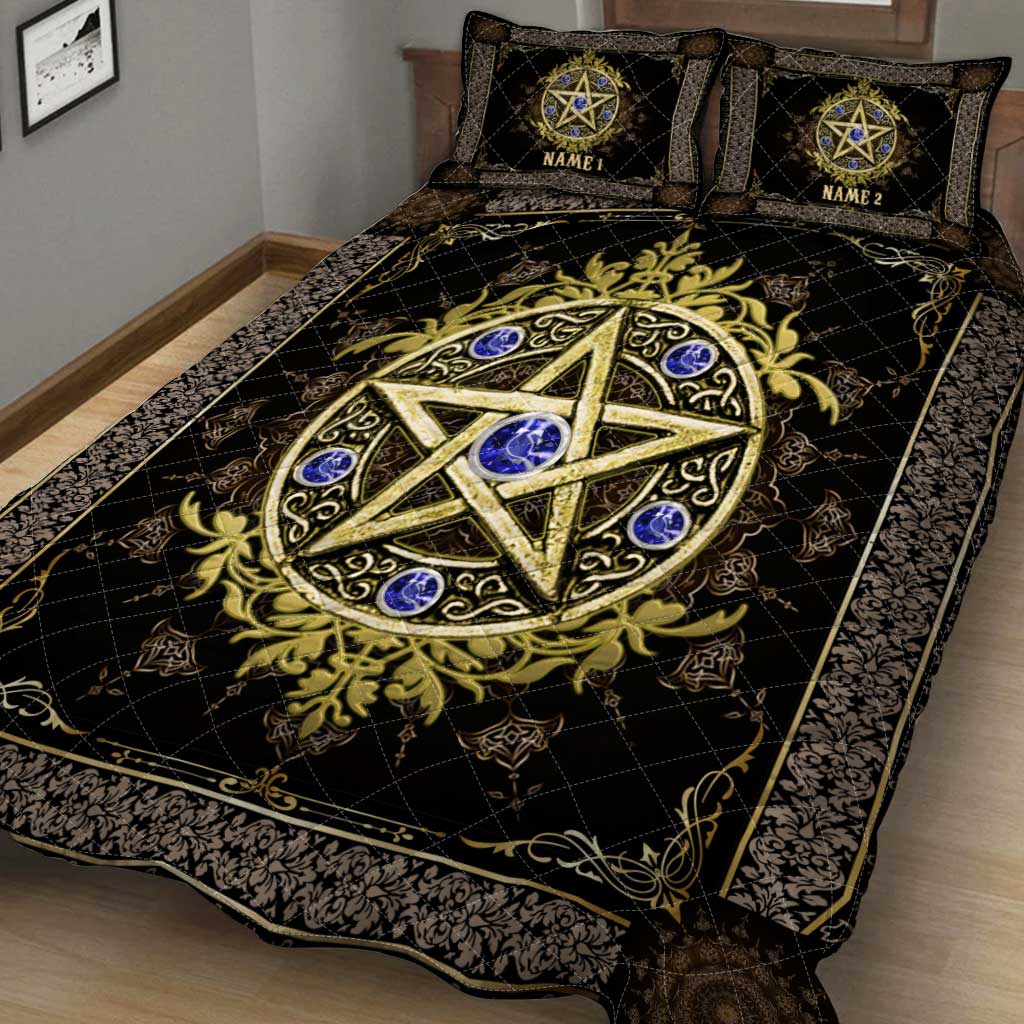 Golden Pentagram - Personalized Witch Quilt Set