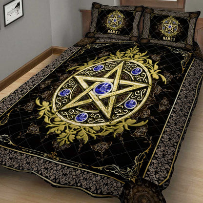 Golden Pentagram - Personalized Witch Quilt Set