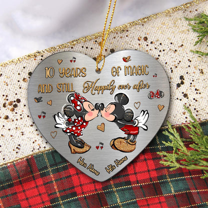 Still Happily Ever After - Personalized Christmas Mouse Heart Aluminium Ornament (Printed On Both Sides)