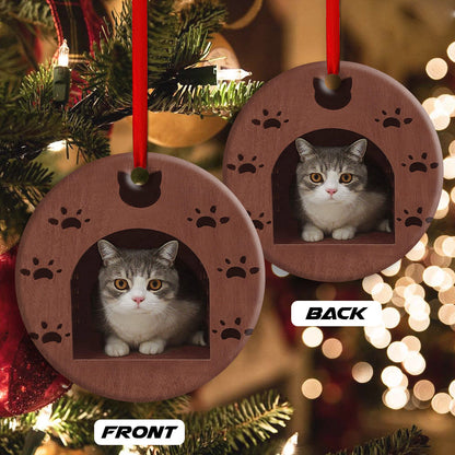 Christmas Kitty Cat Wooden House - Cat Ornament (Printed On Both Sides) 1022