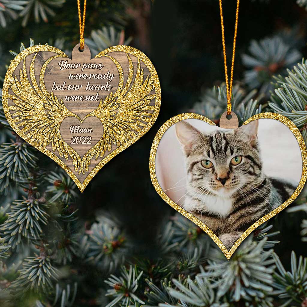 No Longer By Our Side But Forever In Our Hearts - Personalized Christmas Cat Ornament (Printed On Both Sides)