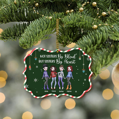 Not Sister By Blood But Sister By Heart - Personalized Christmas Bestie Wooden Card Pop Out Ornament