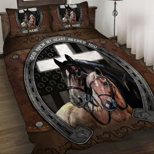 God Knew My Heart Needed You - Personalized Couple Horse Quilt Set