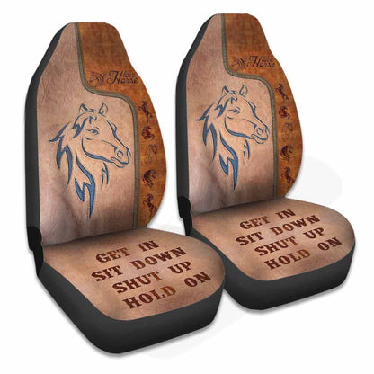 Get In Sit Down - Horse Seat Covers With Leather Pattern Print