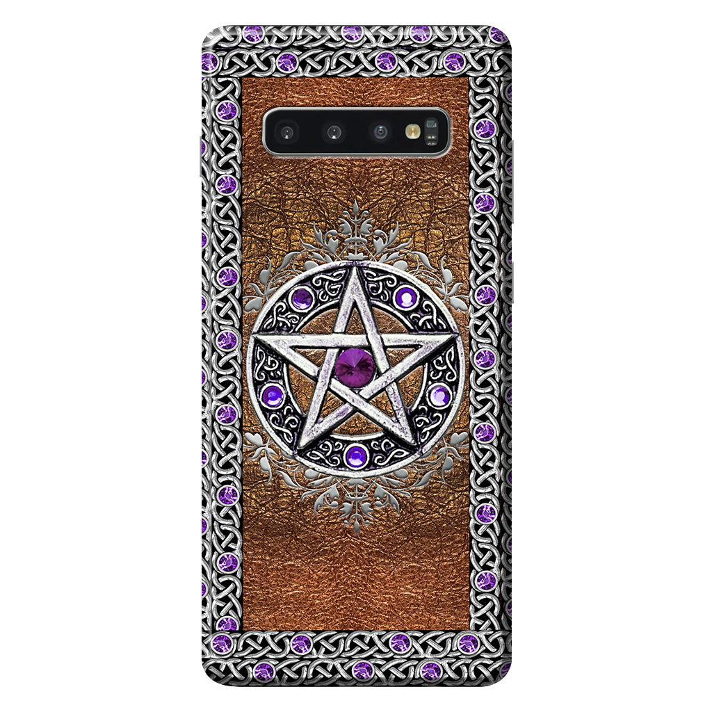 Purple Pentacle Witch - Personalized Phone Case With Leather Pattern Print