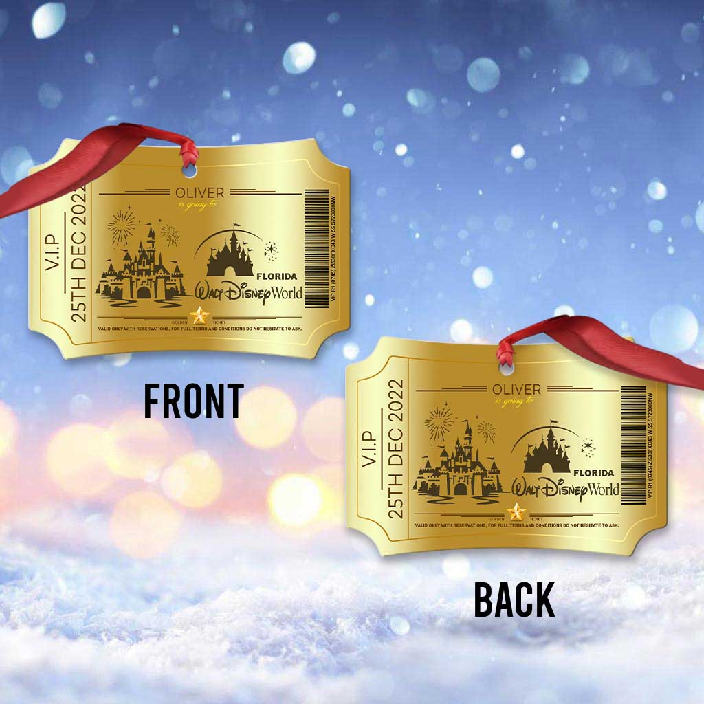 Going To The Magic Kingdom - Personalized Christmas Mouse Scalloped Aluminium Ornament (Printed On Both Sides)