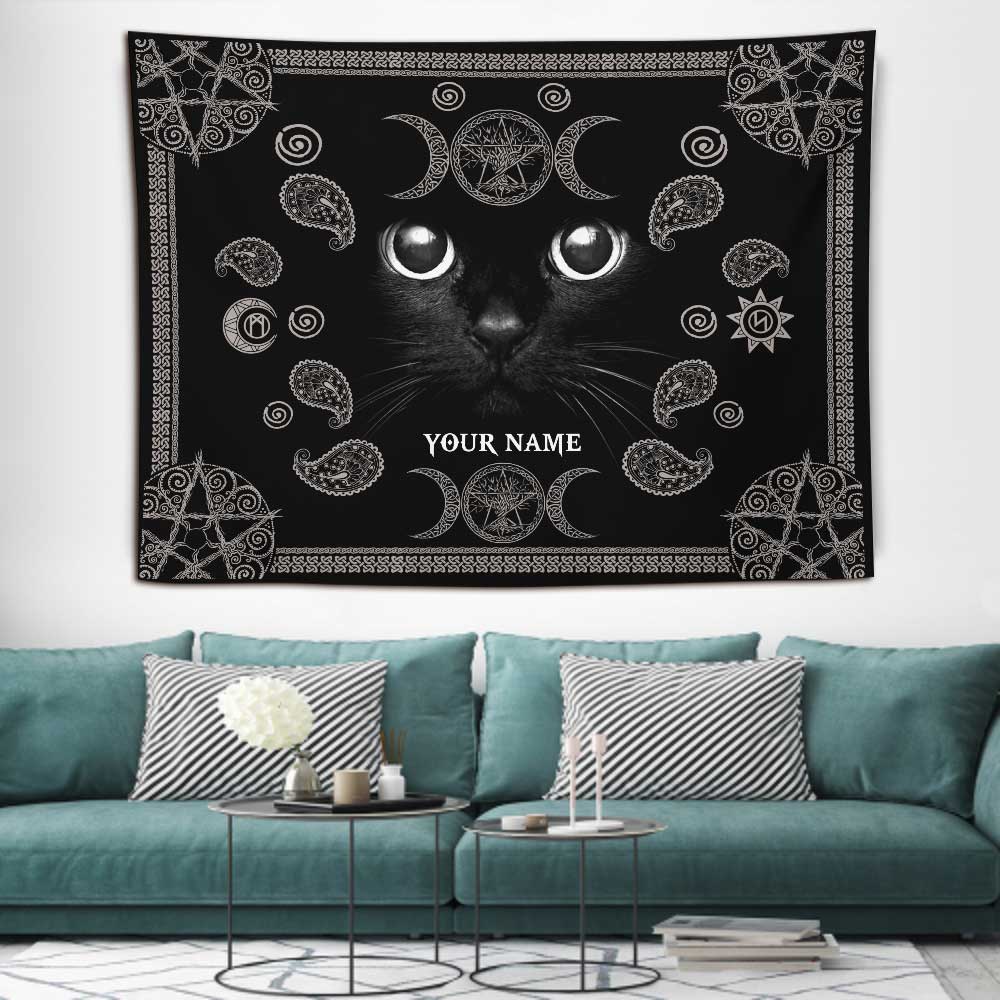 Witchy Black Cat - Personalized Witch Wall Tapestry
