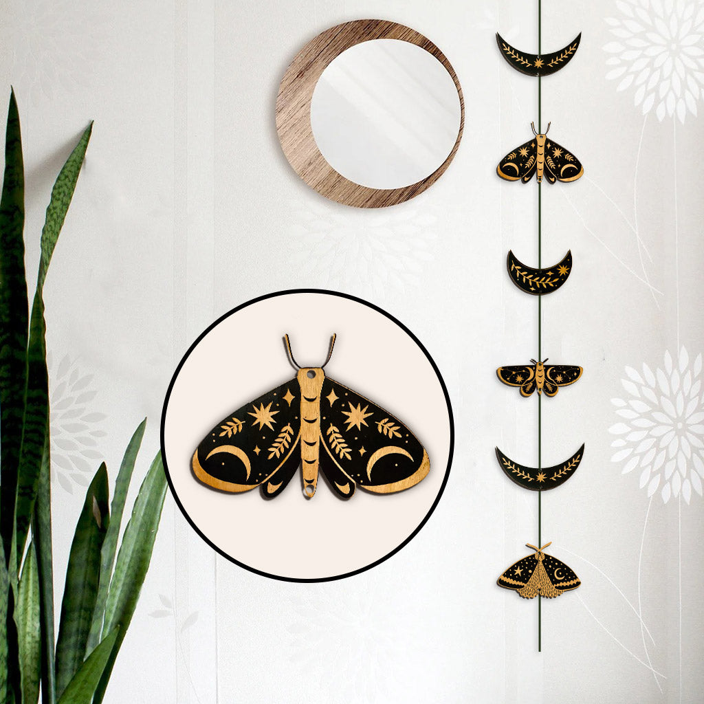 Moth And Moon Garland - Halloween Witch 6 Pieces Garland