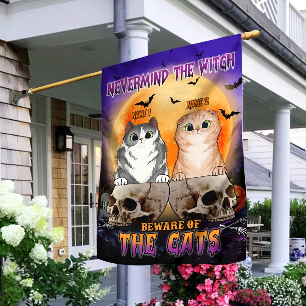 Beware Of The Cats - Personalized Halloween Witch House Flag