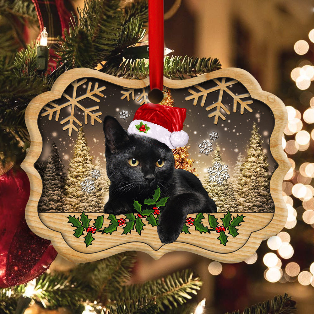 Christmas Black Cat Santa Hat - Cat Ornament (Printed On Both Sides) 1022