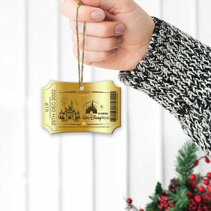 Going To The Magic Kingdom - Personalized Christmas Mouse Scalloped Aluminium Ornament (Printed On Both Sides)