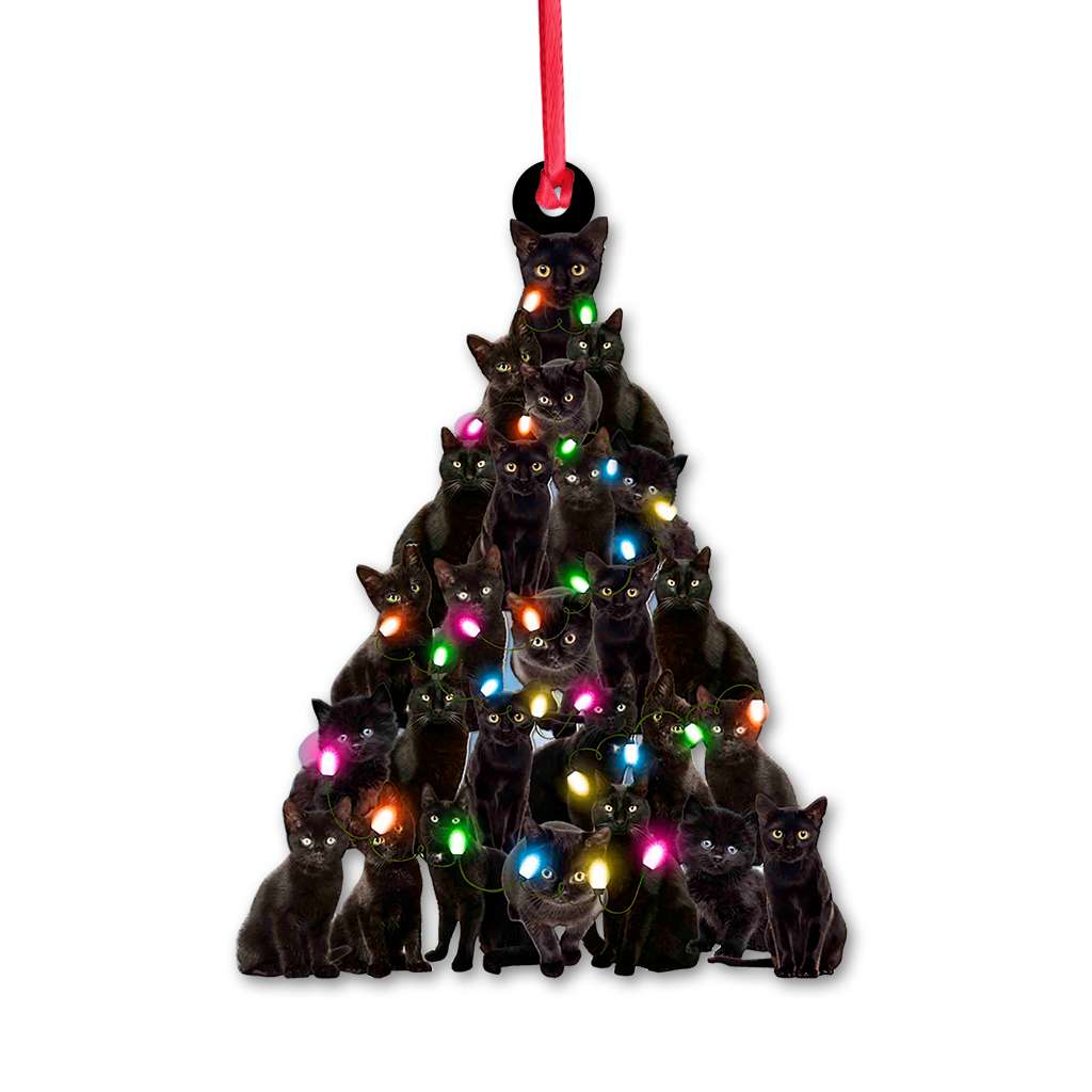 Black Cat Christmas Tree - Cat Ornament (Printed On Both Sides) 1022