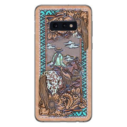 Love Horses - Personalized Phone Case With Leather Pattern Print