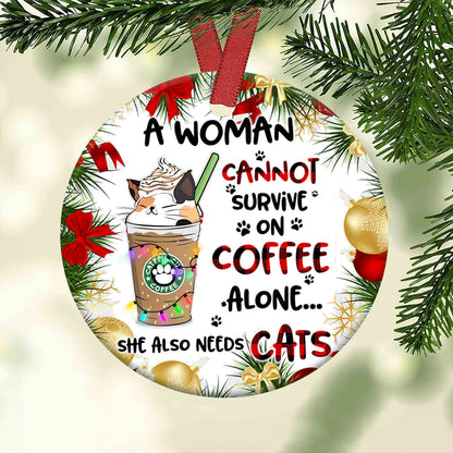 Cat And Coffee - Cat Ornament (Printed On Both Sides) 1022