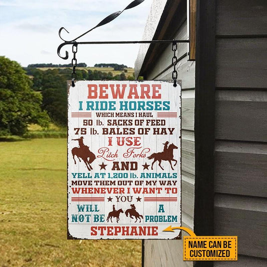 Beware - Personalized Horse Rectangle Metal Sign 0523