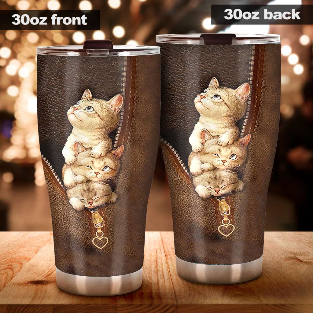 Love Cats Tumbler With Leather Pattern Print 0622
